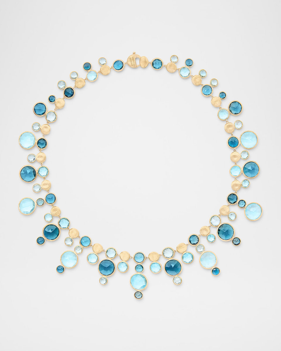 18K Yellow Gold Statement Round Topaz Choker Necklace